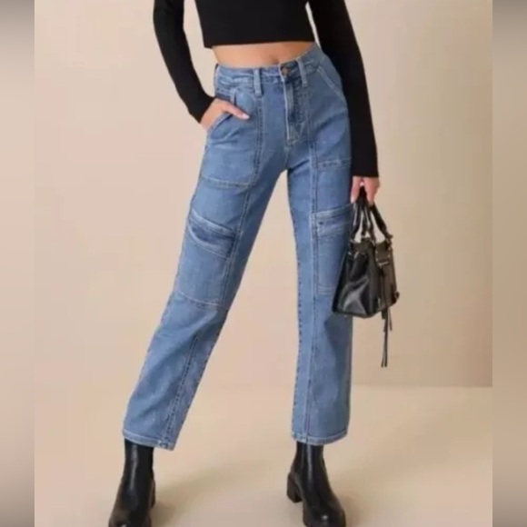 Kensie Astrid Straight High Rise Utility Cargo Jean‎ Nordstrom EUC Size 27 / 4 - Picture 1 of 11